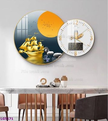 Download file gốc File tranh đồng hồ tráng gương tròn lồng ghép LG5171 (in lụa) hoa lá