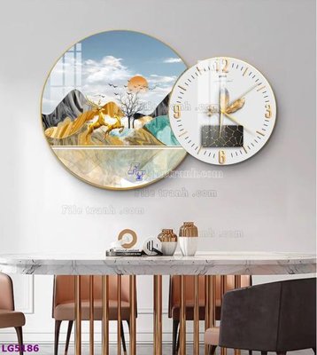 File gốc File tranh đồng hồ tráng gương tròn lồng ghép LG5186 (thiết kế) độc quyền