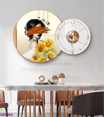 File gốc File tranh đồng hồ tráng gương tròn lồng ghép LG5202 (in lụa) tranh phong thủy