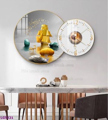 Tải file tranh gốc File tranh đồng hồ tráng gương tròn lồng ghép LG5221 chất lượng cao
