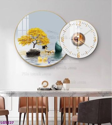 File tranh File tranh đồng hồ tráng gương tròn lồng ghép LG5227 (gốc) chủ đề động vật