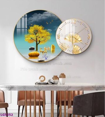 File in trần File tranh đồng hồ tráng gương tròn lồng ghép LG5252 (bản gốc) mây trời