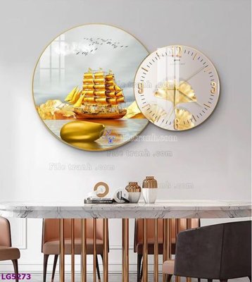 File tranh gốc File tranh đồng hồ tráng gương tròn lồng ghép LG5273 (bản đẹp) độc quyền