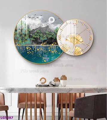 File gốc File tranh đồng hồ tráng gương tròn lồng ghép LG5287 (in lụa) tranh phong thủy