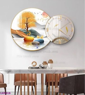 File gốc File tranh đồng hồ tráng gương tròn lồng ghép LG5319 (in lụa) họa tiết 3D