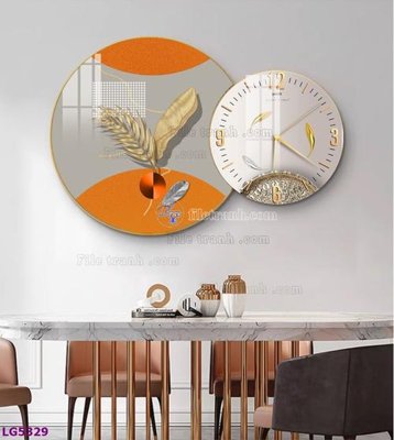 File gốc File tranh đồng hồ tráng gương tròn lồng ghép LG5329 (in lụa) tranh phong thủy