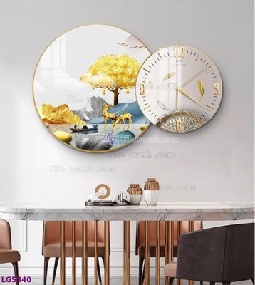 File in ấn File tranh đồng hồ tráng gương tròn lồng ghép LG5340 chuyên nghiệp