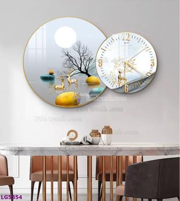 File tranh File tranh đồng hồ tráng gương tròn lồng ghép LG5354 (bản gốc) in lụa dán tường