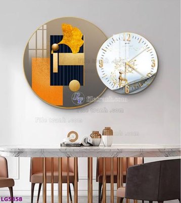 Ảnh gốc File tranh đồng hồ tráng gương tròn lồng ghép LG5358 (độ nét cao) in tráng gương