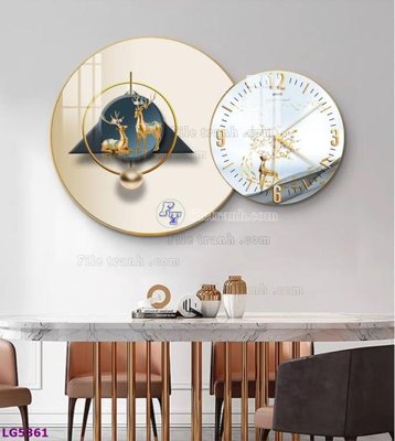 File tranh gốc File tranh đồng hồ tráng gương tròn lồng ghép LG5361 chủ đề hiện đại