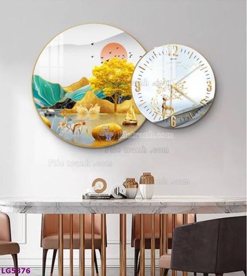 File tranh File tranh đồng hồ tráng gương tròn lồng ghép LG5376 (bản gốc) in canvas