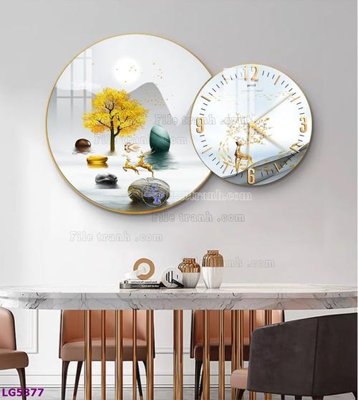 File tranh in tráng gương File tranh đồng hồ tráng gương tròn lồng ghép LG5377 (siêu nét)