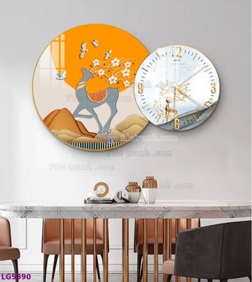 File gốc File tranh đồng hồ tráng gương tròn lồng ghép LG5390 (thiết kế) độc quyền