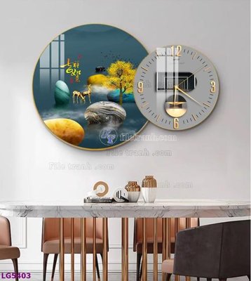 File gốc File tranh đồng hồ tráng gương tròn lồng ghép LG5403 (in lụa) tranh thuận buồm