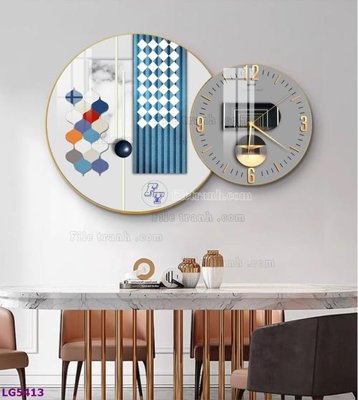 File tranh File tranh đồng hồ tráng gương tròn lồng ghép LG5413 (gốc) in vải canvas