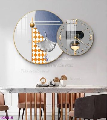 File tranh File tranh đồng hồ tráng gương tròn lồng ghép LG5415 (gốc) in trên kính