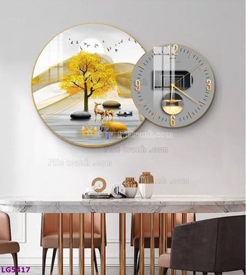 File gốc File tranh đồng hồ tráng gương tròn lồng ghép LG5417 (trang trí) phòng làm việc