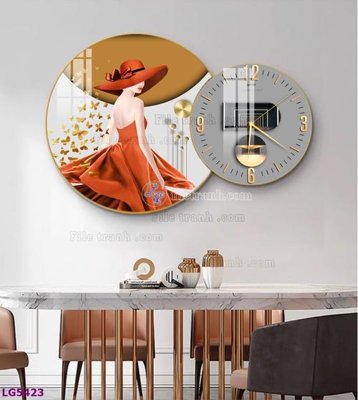 File tranh File tranh đồng hồ tráng gương tròn lồng ghép LG5423 (gốc) chủ đề tĩnh vật