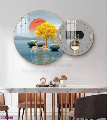 File gốc File tranh đồng hồ tráng gương tròn lồng ghép LG5445 (phong cách) tối giản