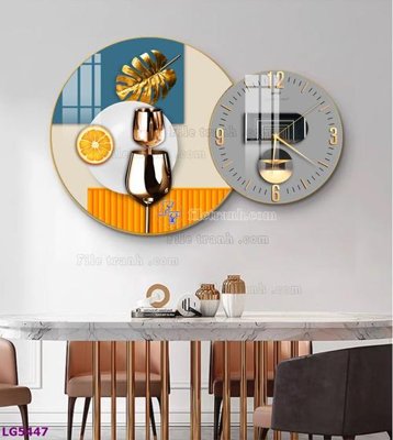 Hình ảnh file gốc File tranh đồng hồ tráng gương tròn lồng ghép LG5447 (chất lượng cao)