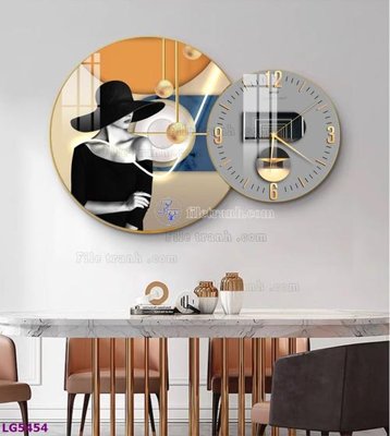 File gốc File tranh đồng hồ tráng gương tròn lồng ghép LG5454 (phong cách) tối giản