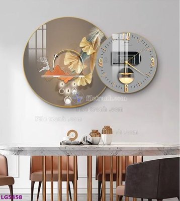 File gốc File tranh đồng hồ tráng gương tròn lồng ghép LG5458 (in mica) trang trí