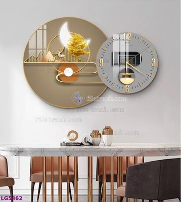 File tranh File tranh đồng hồ tráng gương tròn lồng ghép LG5462 (ảnh gốc) in trần 3D