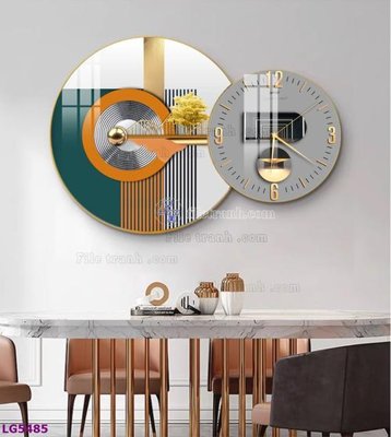 File tranh File tranh đồng hồ tráng gương tròn lồng ghép LG5485 (file gốc) chủ đề phong thủy