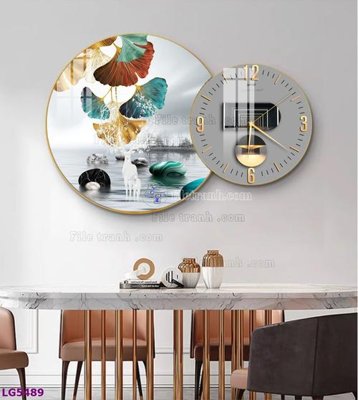 File tranh File tranh đồng hồ tráng gương tròn lồng ghép LG5489 (bản gốc) treo tường