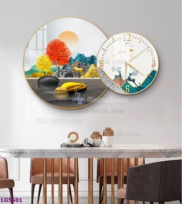 File tranh File tranh đồng hồ tráng gương tròn lồng ghép LG5501 (gốc) chủ đề trừu tượng