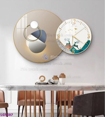 File tranh File tranh đồng hồ tráng gương tròn lồng ghép LG5507 (bản gốc) trang trí văn phòng