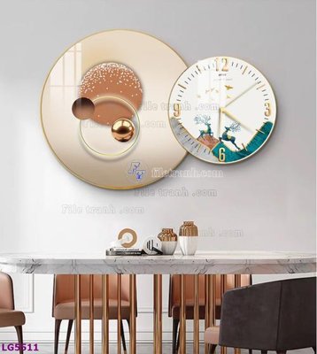 File gốc in mica File tranh đồng hồ tráng gương tròn lồng ghép LG5511 chất lượng