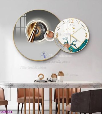 File tranh File tranh đồng hồ tráng gương tròn lồng ghép LG5531 (bản gốc) in lụa 5D