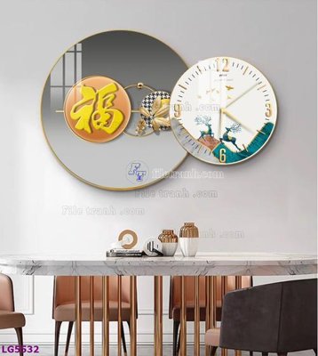 File gốc File tranh đồng hồ tráng gương tròn lồng ghép LG5532 (in lụa) tranh thuận buồm