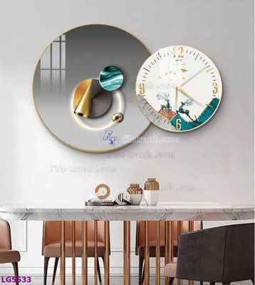 File ảnh File tranh đồng hồ tráng gương tròn lồng ghép LG5533 (gốc) in PP, decal