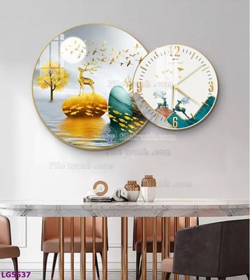 File ảnh File tranh đồng hồ tráng gương tròn lồng ghép LG5537 (gốc) cho trang trí nội thất