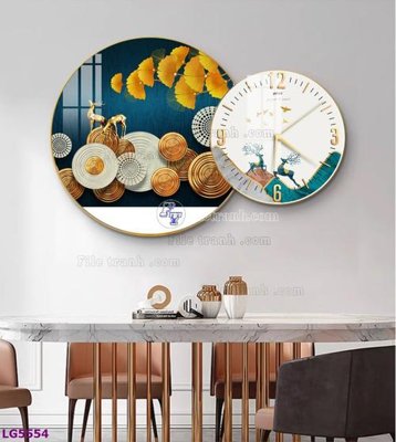 Tải file File tranh đồng hồ tráng gương tròn lồng ghép LG5554 (gốc) in ấn chất lượng