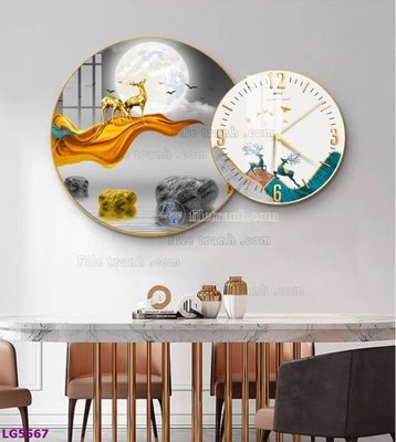 File tranh in trần 3D File tranh đồng hồ tráng gương tròn lồng ghép LG5567 (ảnh gốc)