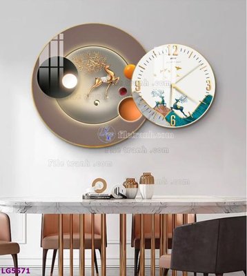 File gốc File tranh đồng hồ tráng gương tròn lồng ghép LG5571 (phong cách) châu Âu