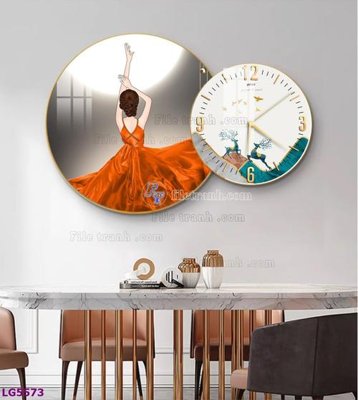 File tranh File tranh đồng hồ tráng gương tròn lồng ghép LG5573 (bản gốc) in canvas