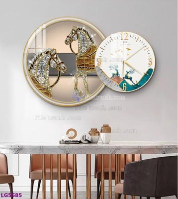 File tranh gốc File tranh đồng hồ tráng gương tròn lồng ghép LG5585 (bản đẹp) độc quyền