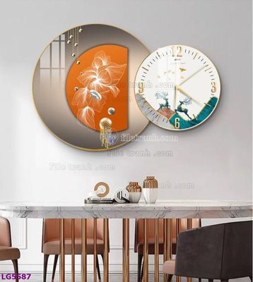 File in ấn File tranh đồng hồ tráng gương tròn lồng ghép LG5587 (bản gốc) chất lượng cao