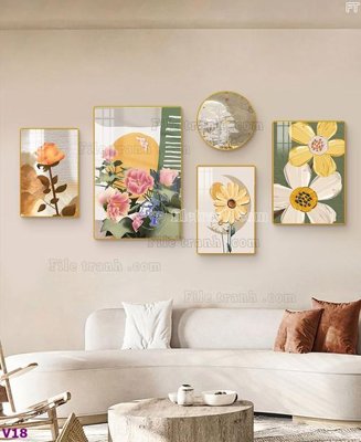 File gốc File tranh đồng hồ nhiều tấm V18 (in ấn) màu sắc trung thực