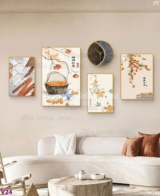 Tải file File tranh đồng hồ nhiều tấm V24 (ảnh gốc) in tráng gương