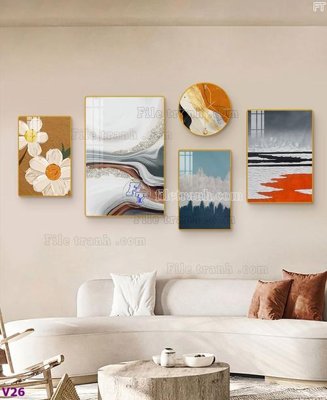 File PSD File tranh đồng hồ nhiều tấm V26 (gốc) tách lớp chi tiết