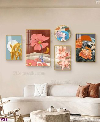 File tranh trang trí File tranh đồng hồ nhiều tấm V33 (tải file gốc)