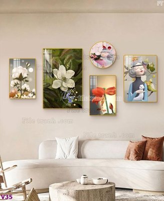 Ảnh gốc File tranh đồng hồ nhiều tấm V35 (siêu chi tiết) để in ấn