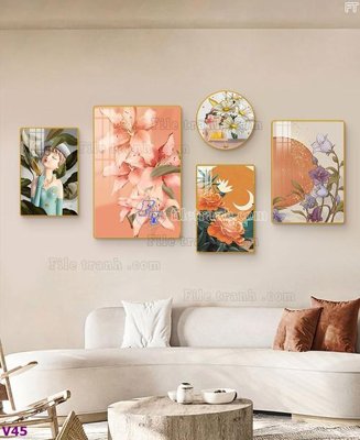 Tải file gốc File tranh đồng hồ nhiều tấm V45 (để in lụa)