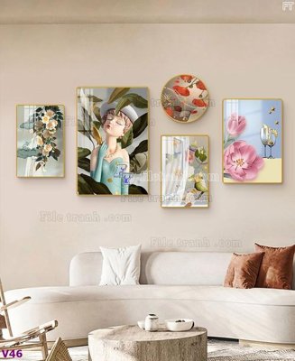 File tranh File tranh đồng hồ nhiều tấm V46 (file gốc) chuẩn màu in