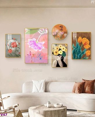 File in trần File tranh đồng hồ nhiều tấm V47 (file gốc) xuyên sáng